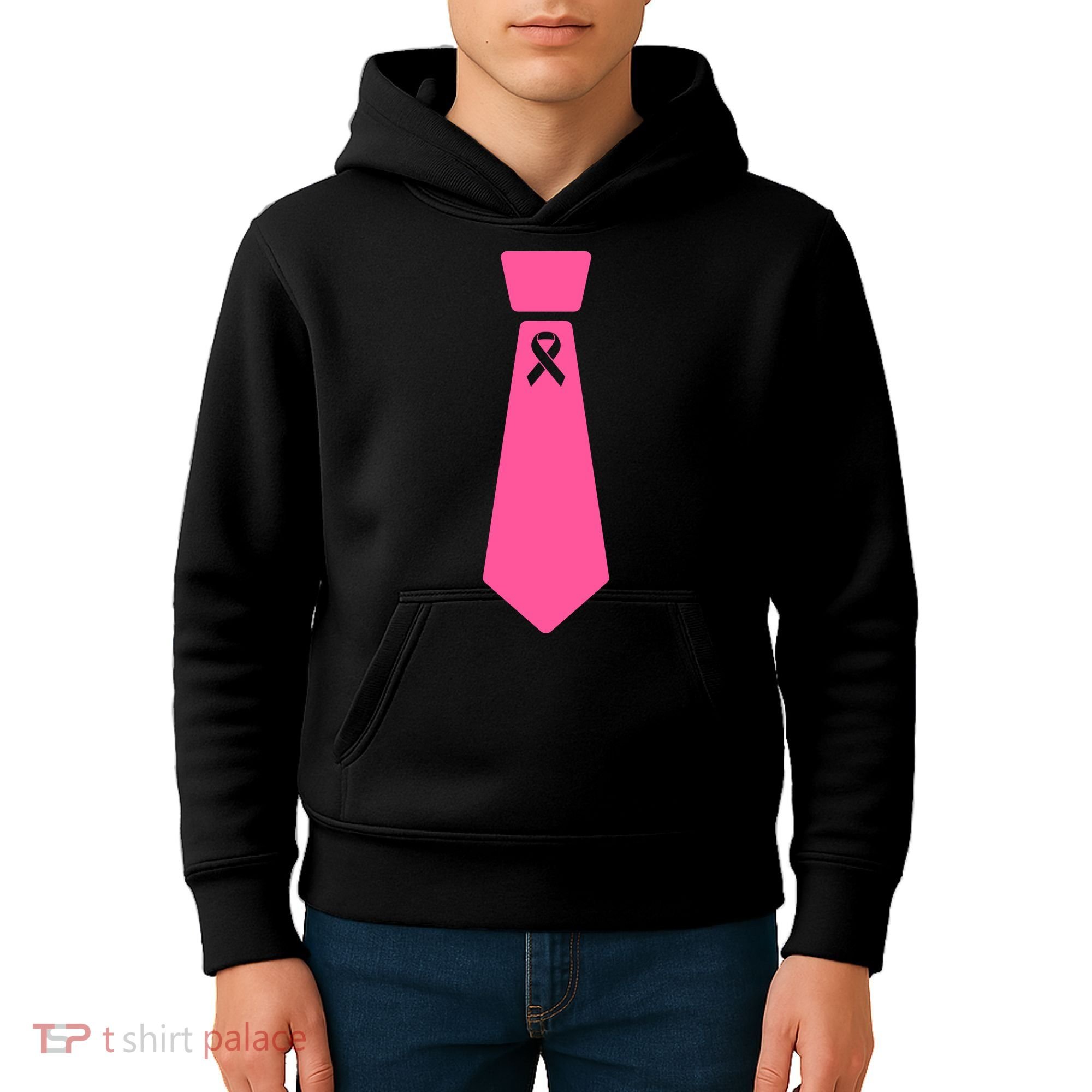Breast Cancer Awareness Ribbon Tie Kids Hoodie