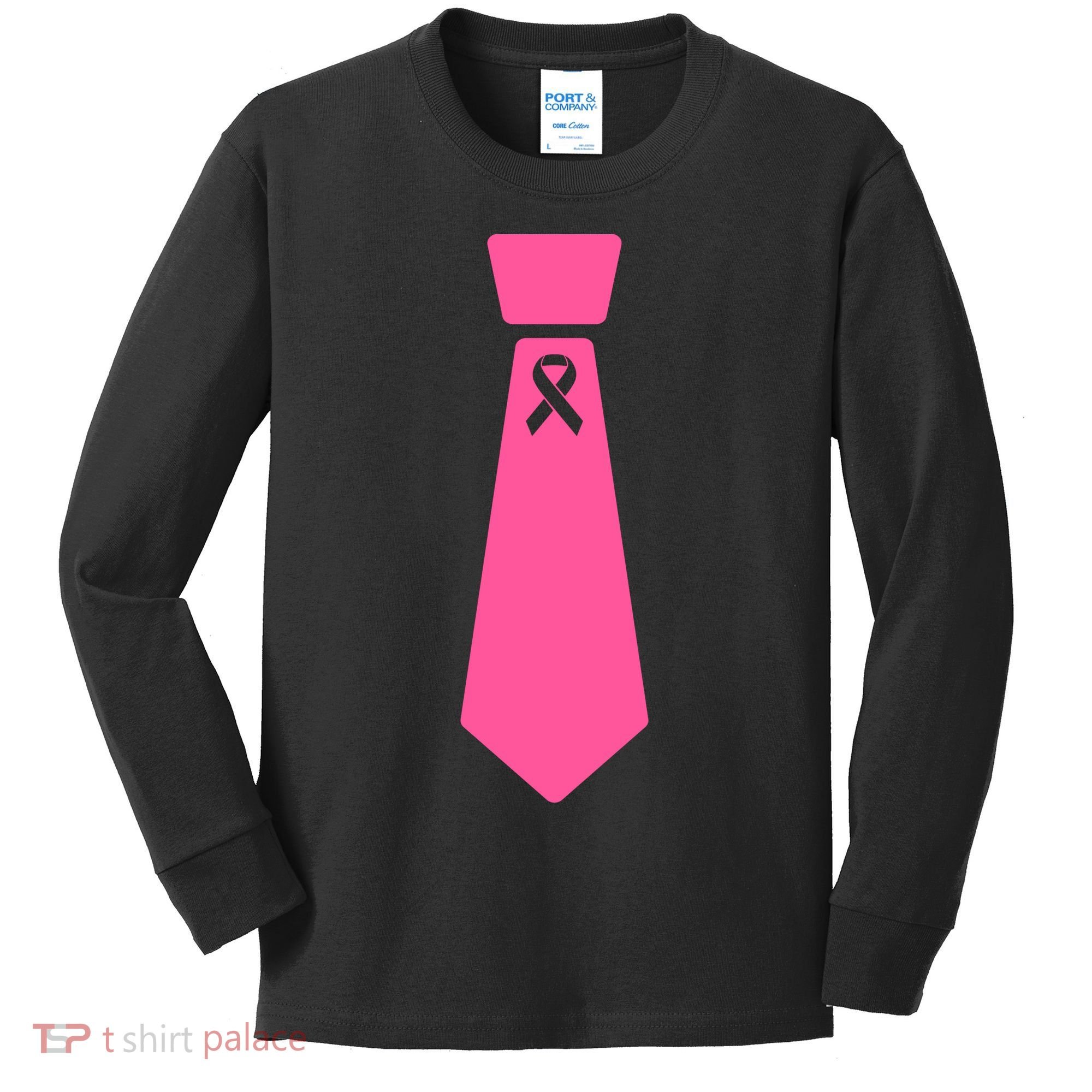 Breast Cancer Awareness Ribbon Tie Kids Long Sleeve Shirt
