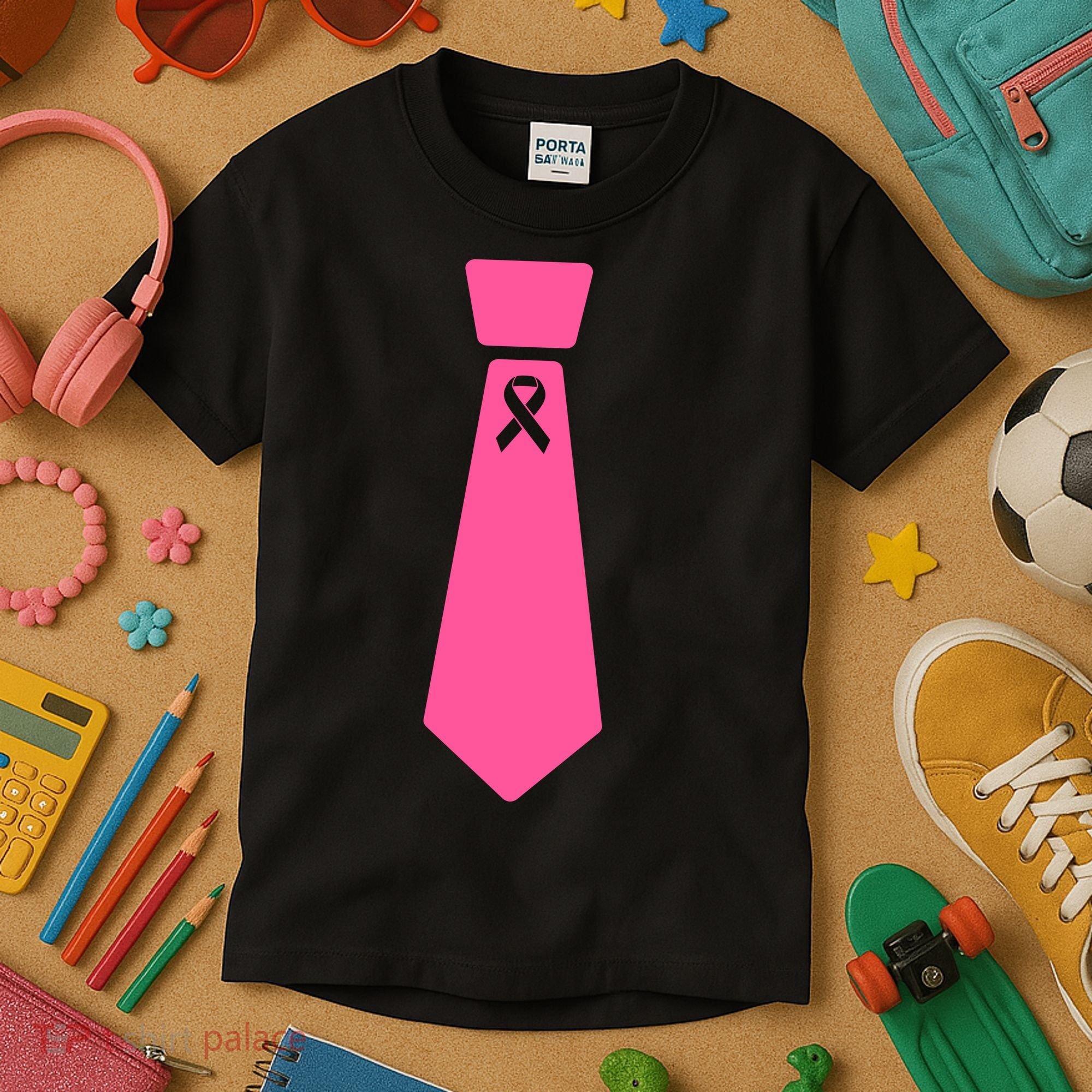 Breast Cancer Awareness Ribbon Tie Kids T-Shirt