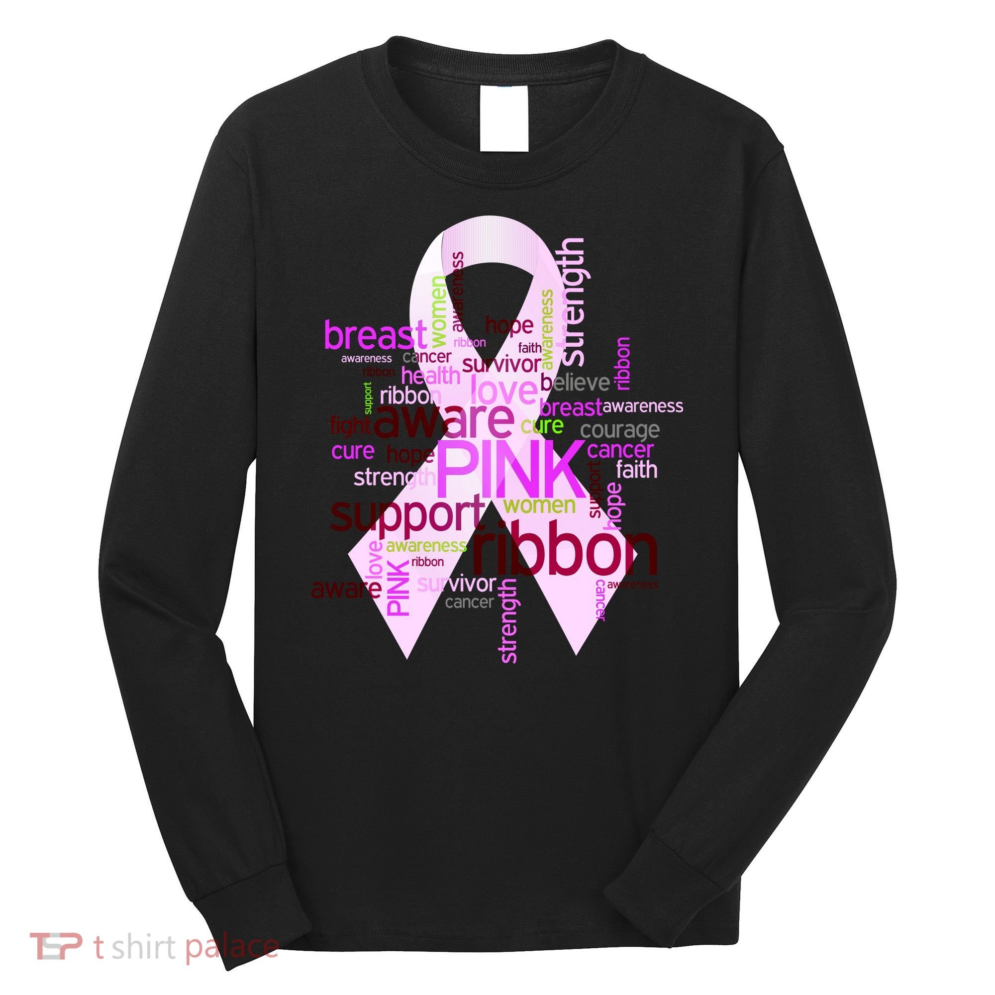 Breast Cancer Awareness Word Mash-Up Long Sleeve Shirt