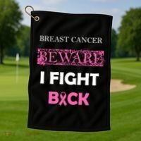 Breast Cancer Beware I Fight Back Golf Towel thumb 1