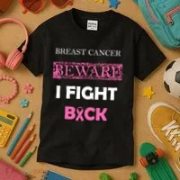 Breast Cancer Beware I Fight Back Kids T-Shirt thumb 3