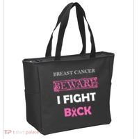 Breast Cancer Beware I Fight Back Tote Bag thumb 2