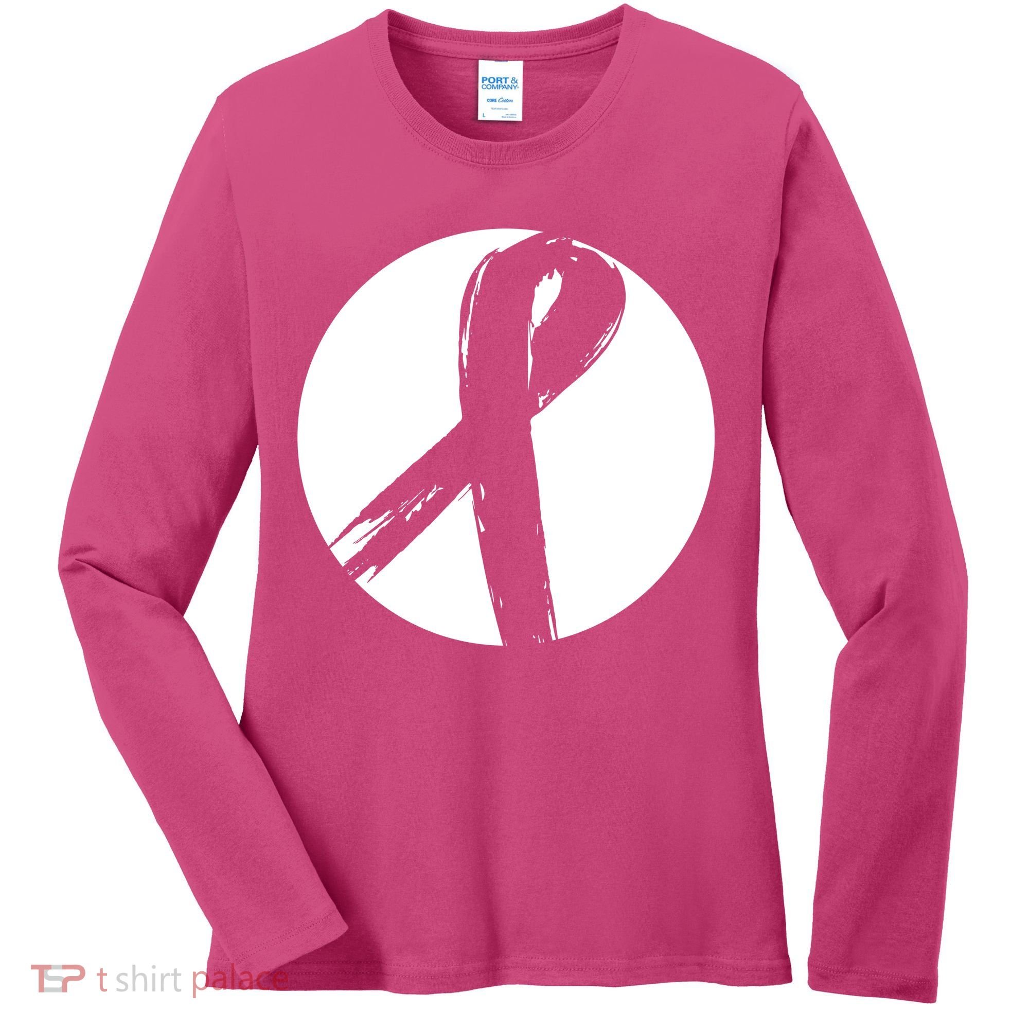 Breast Cancer Circle Ribbon Logo Women's Long Sleeve Shirt