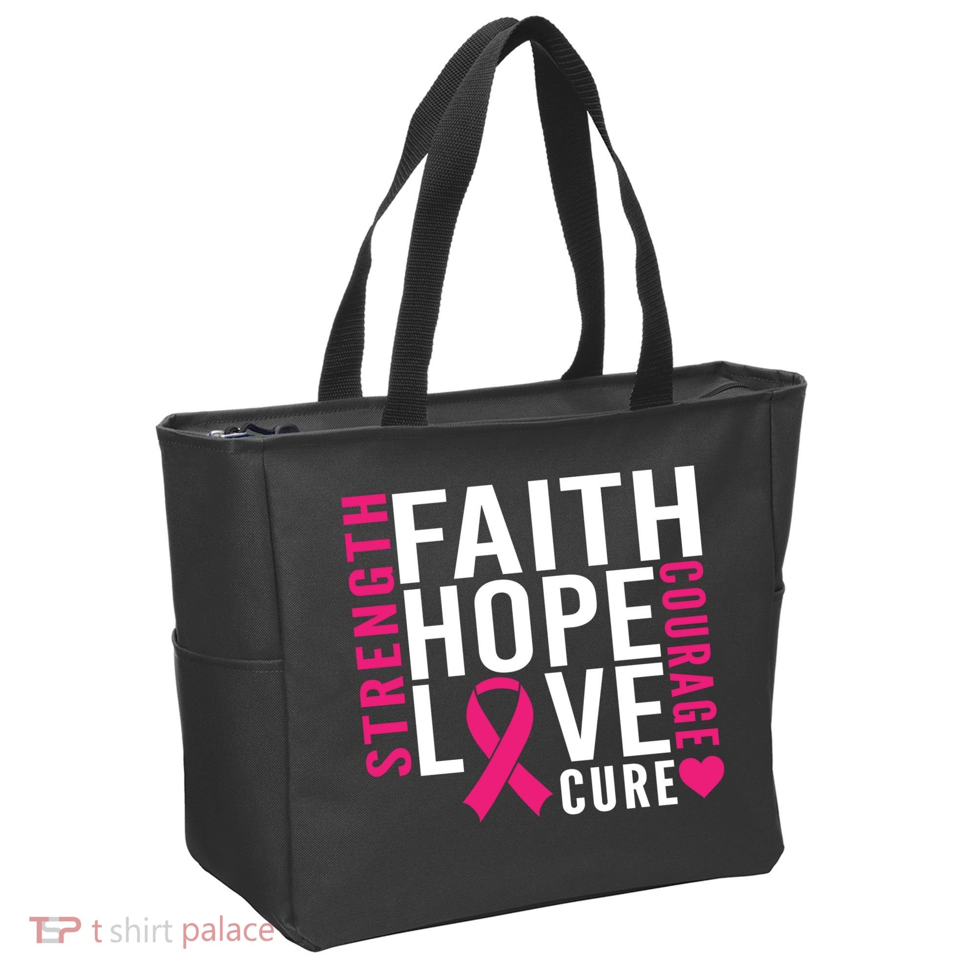 Breast Cancer Faith Hope Love Courage Tote Bag