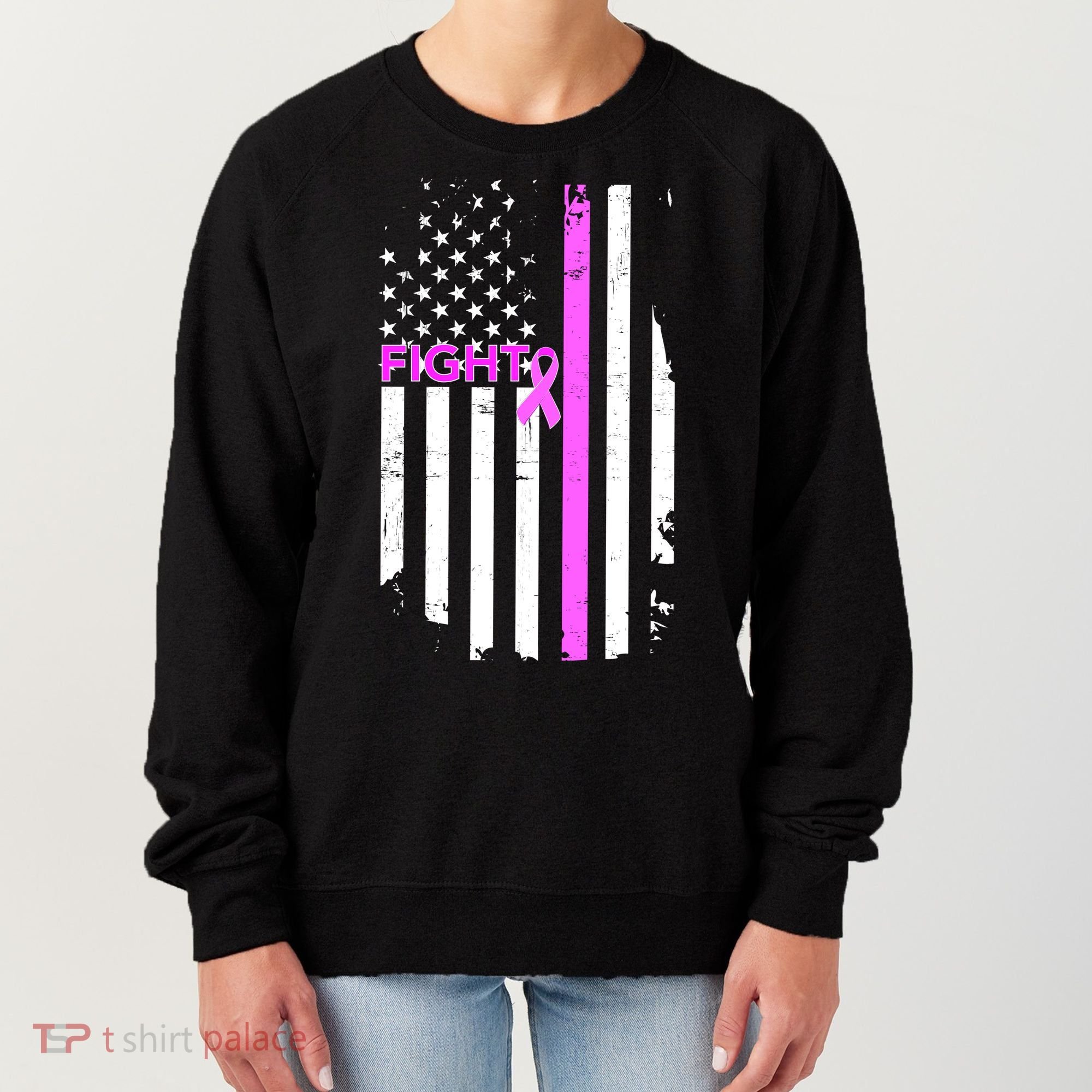 Breast Cancer Fight Ribbon Flag Women's Sweatshirt