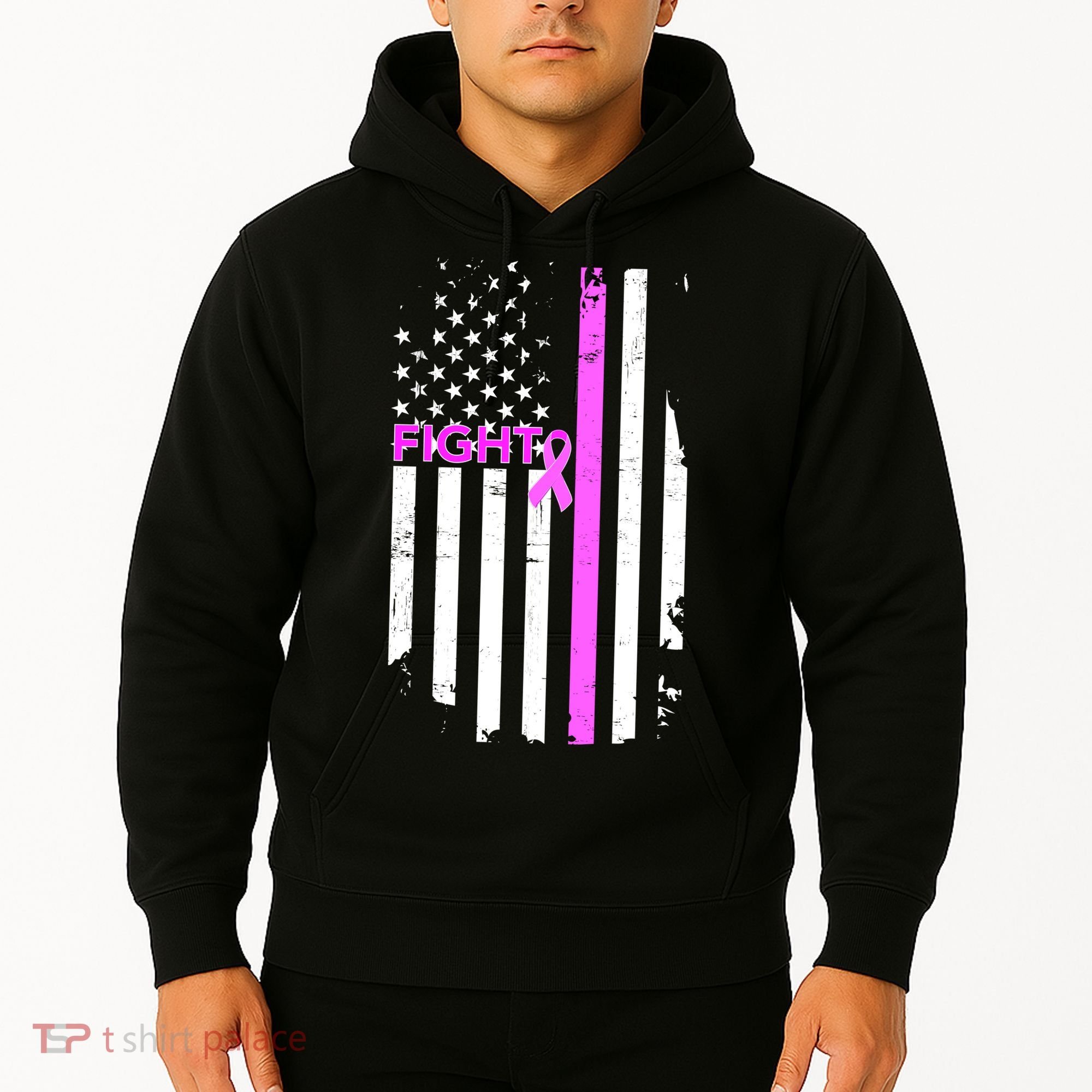 Breast Cancer Fight Ribbon Flag Hoodie