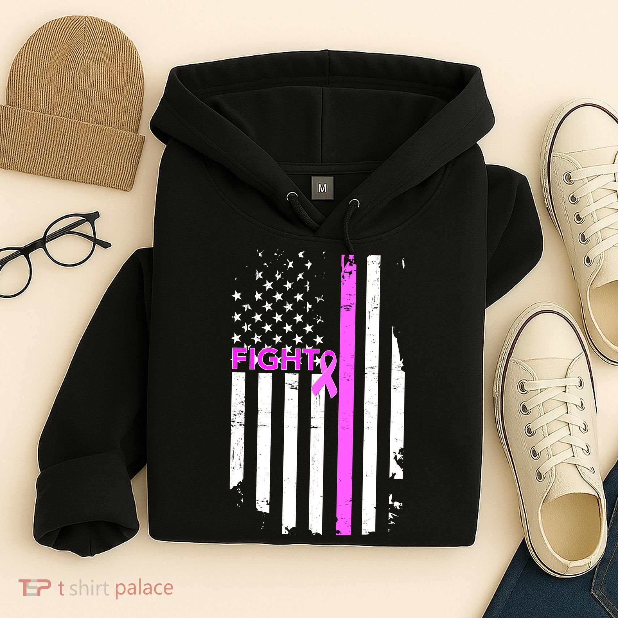 Breast Cancer Fight Ribbon Flag Hoodie