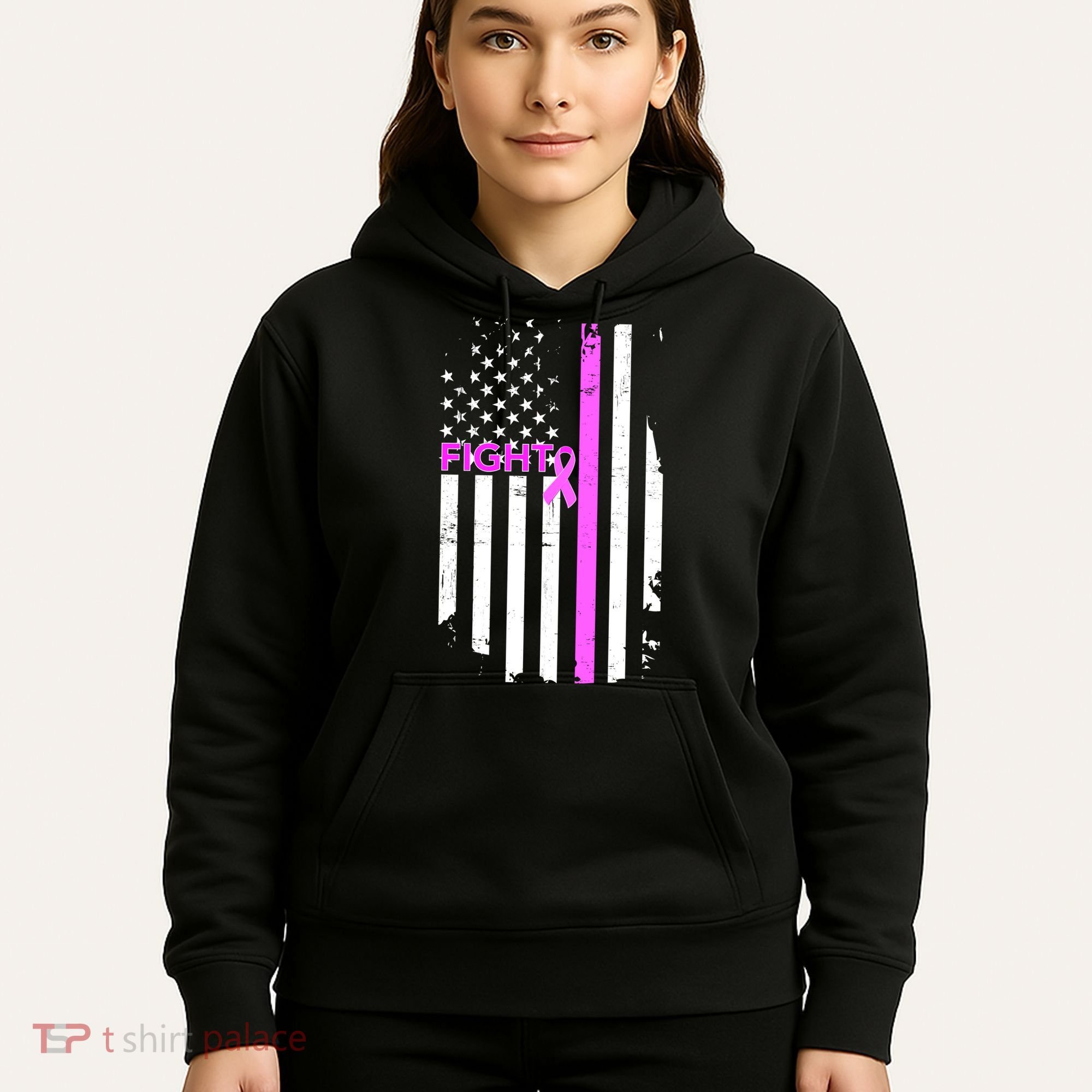 Breast Cancer Fight Ribbon Flag Hoodie