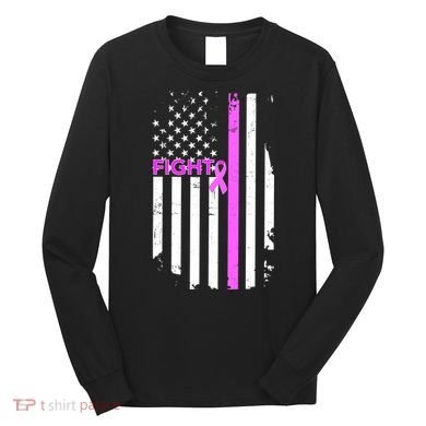 Breast Cancer Fight Ribbon Flag Long Sleeve Shirt
