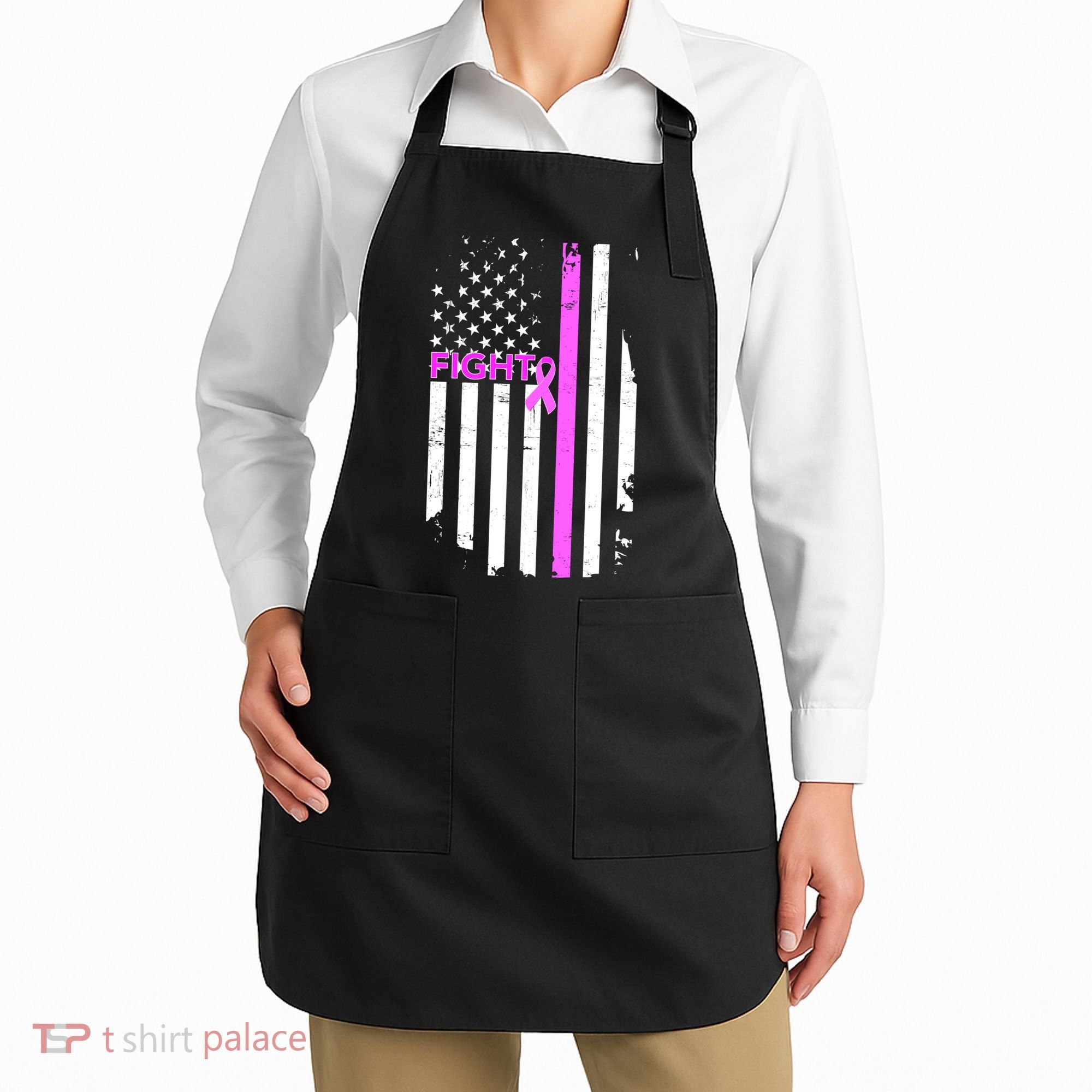 Breast Cancer Fight Ribbon Flag Apron