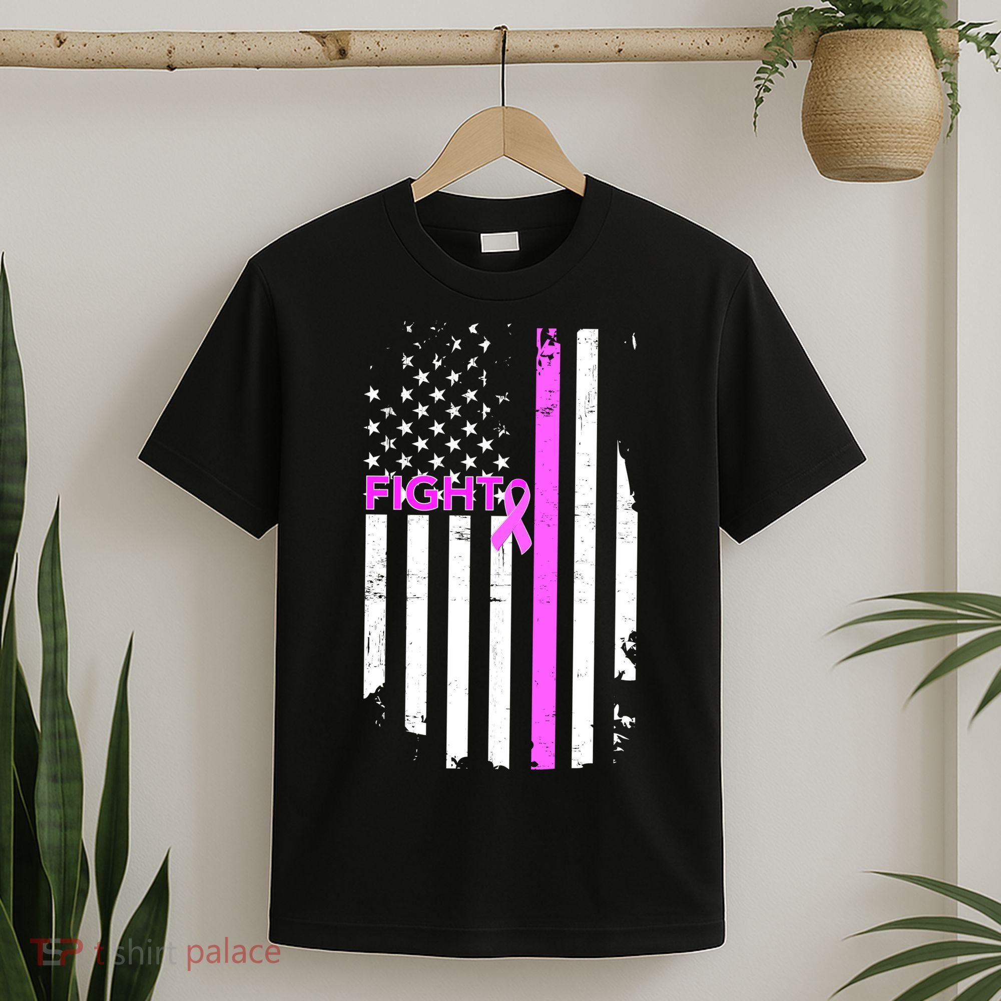 Breast Cancer Fight Ribbon Flag T-Shirt