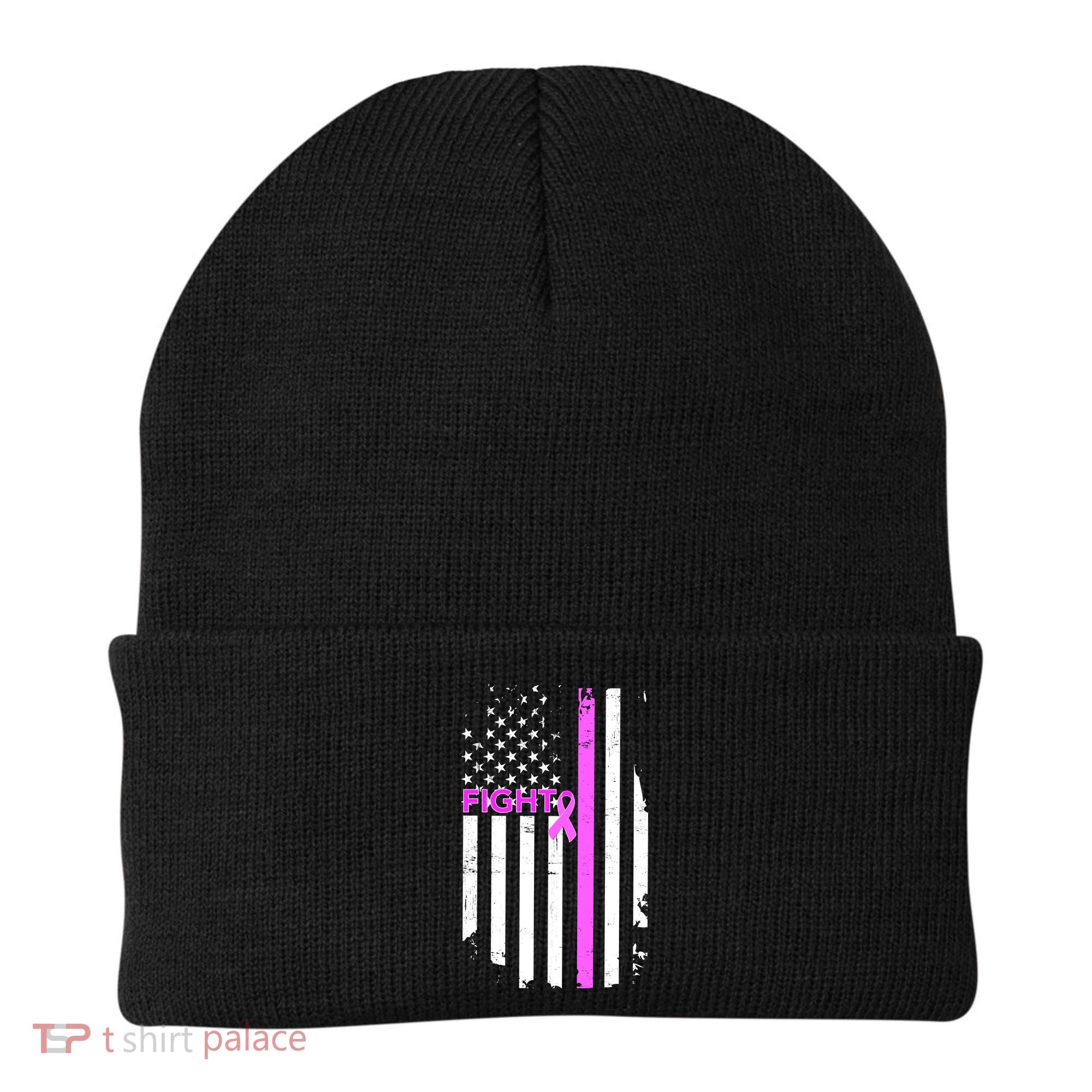 Breast Cancer Fight Ribbon Flag Beanie