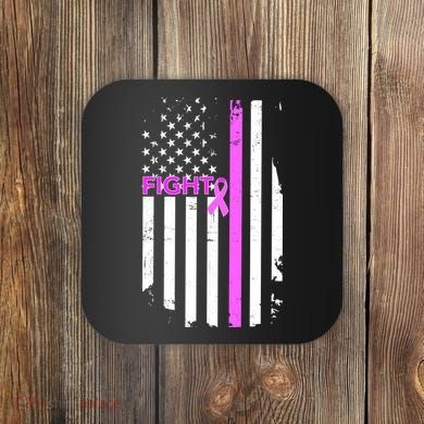 Breast Cancer Fight Ribbon Flag Coaster