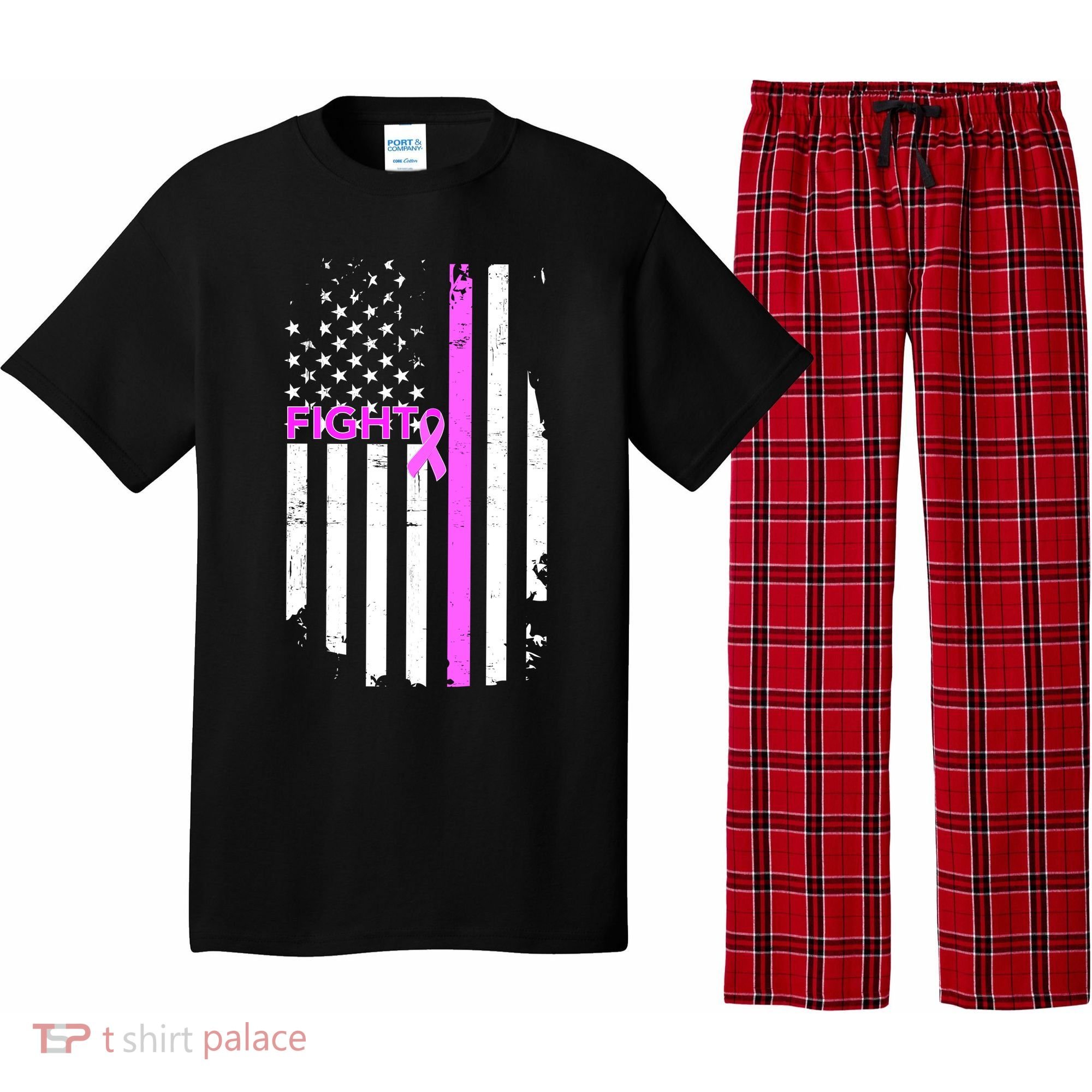 Breast Cancer Fight Ribbon Flag Pajama Set
