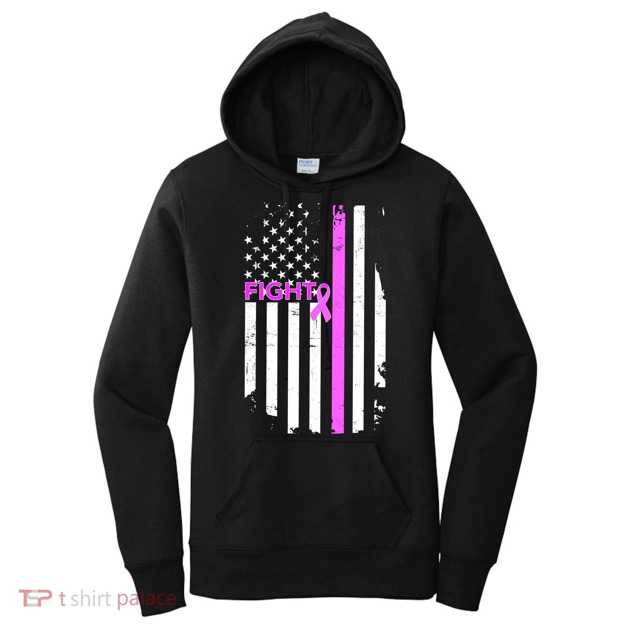 Breast Cancer Fight Ribbon Flag Women's Hoodie