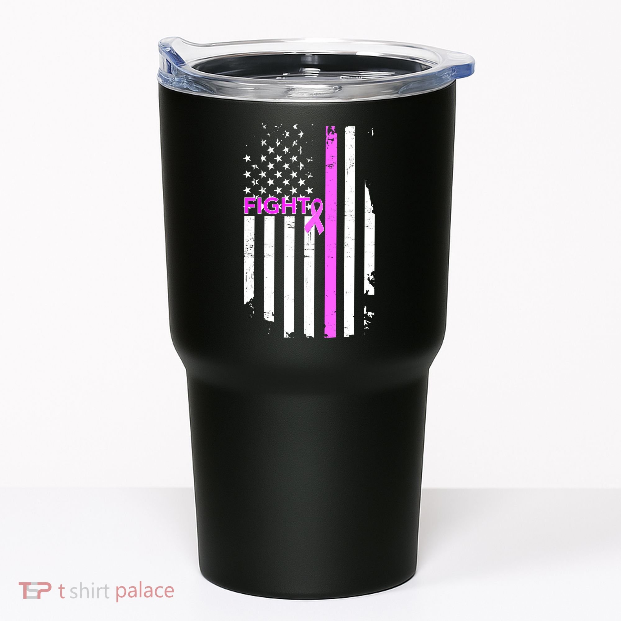 Breast Cancer Fight Ribbon Flag Tumbler
