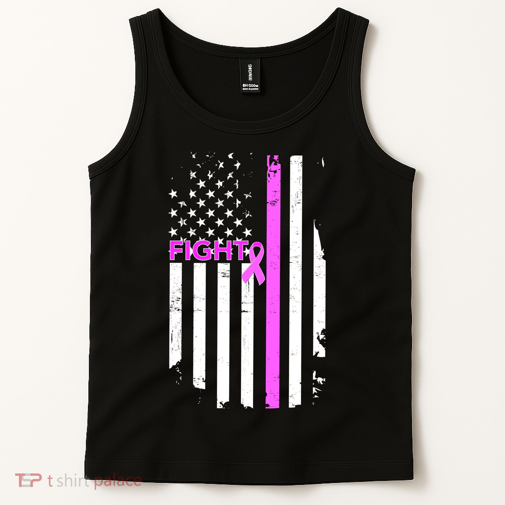Breast Cancer Fight Ribbon Flag Tank Top
