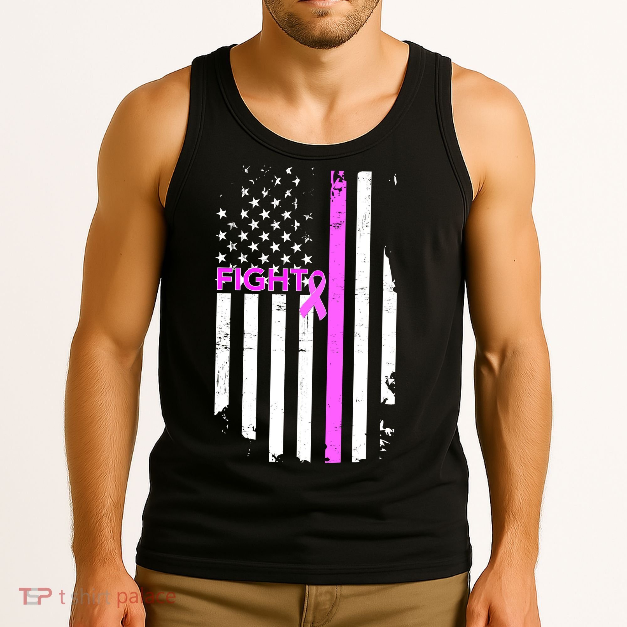 Breast Cancer Fight Ribbon Flag Tank Top