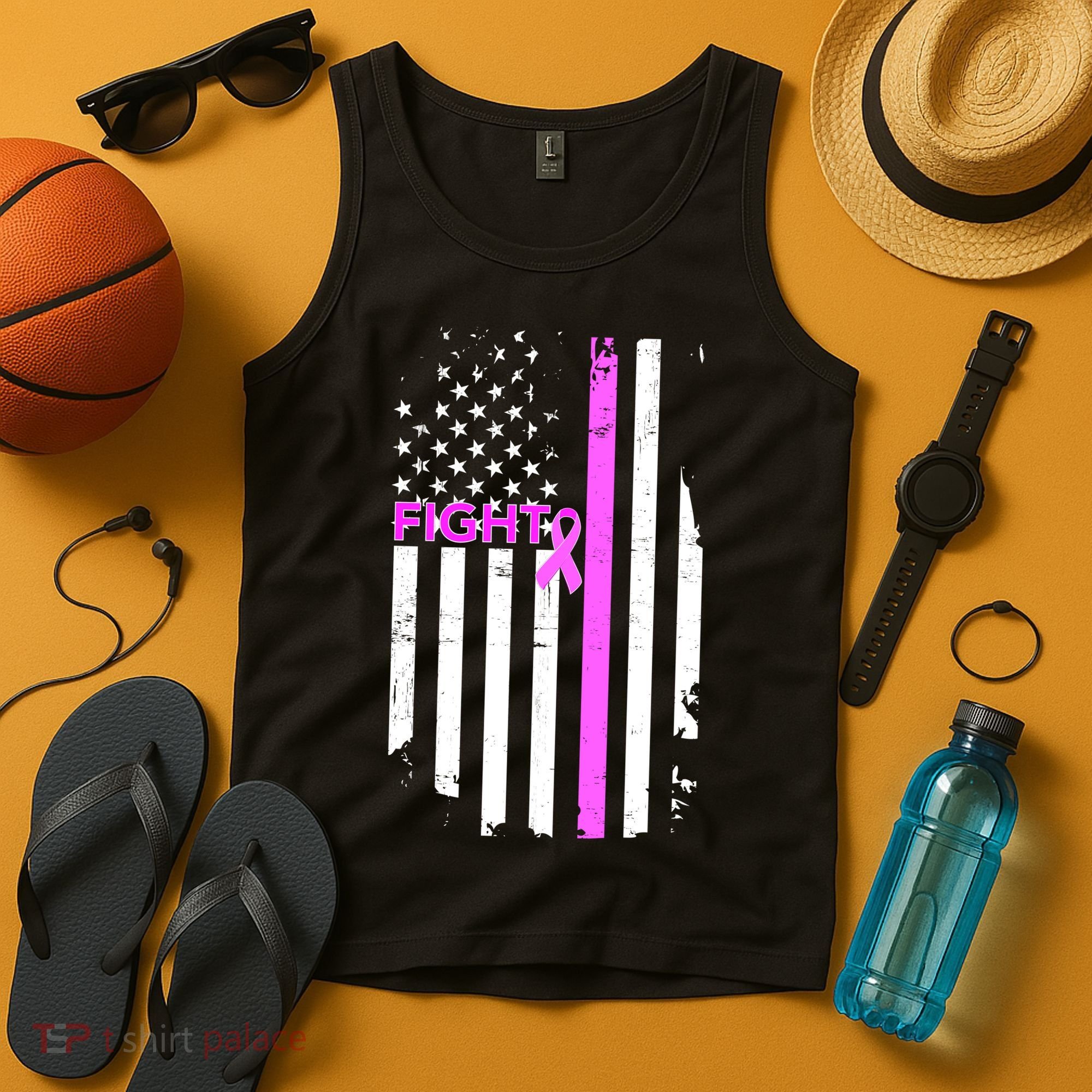 Breast Cancer Fight Ribbon Flag Tank Top