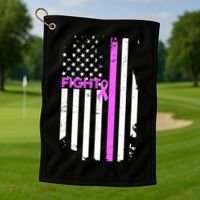 Breast Cancer Fight Ribbon Flag Golf Towel thumb 1