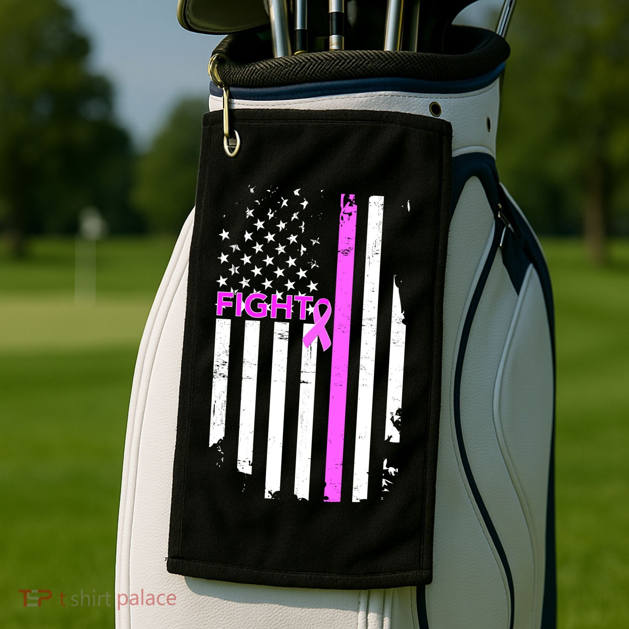 Breast Cancer Fight Ribbon Flag Golf Towel