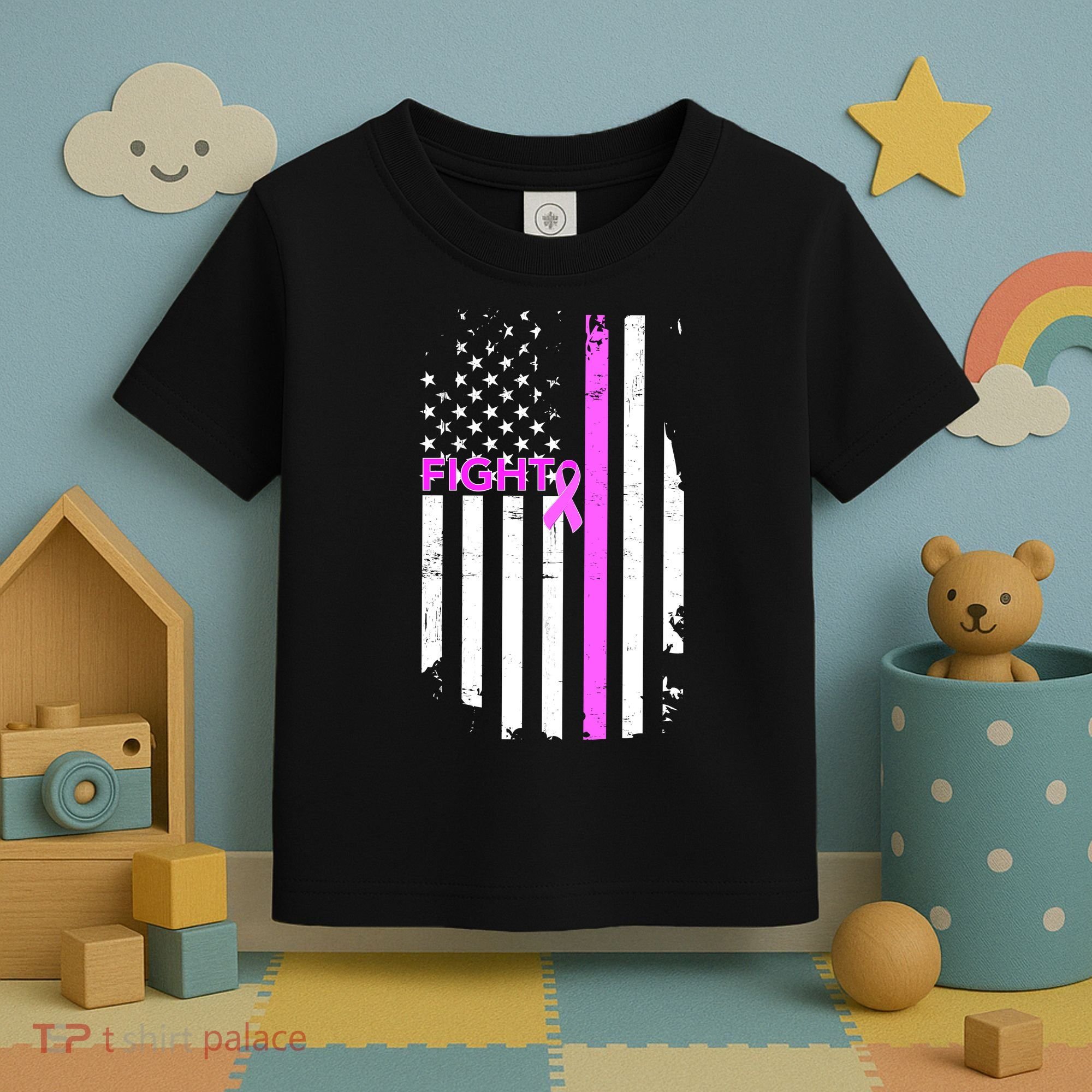 Breast Cancer Fight Ribbon Flag Toddler T-Shirt