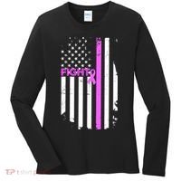 Breast Cancer Fight Ribbon Flag Women's Long Sleeve Shirt thumb 0
