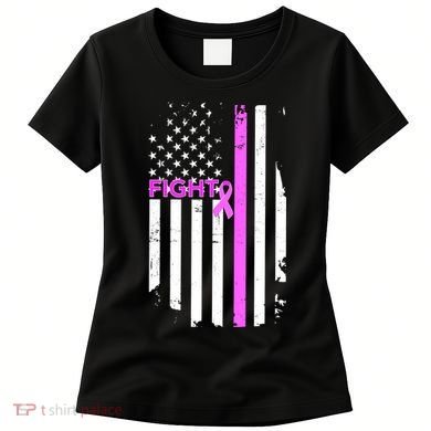 Breast Cancer Fight Ribbon Flag Women's T-Shirt