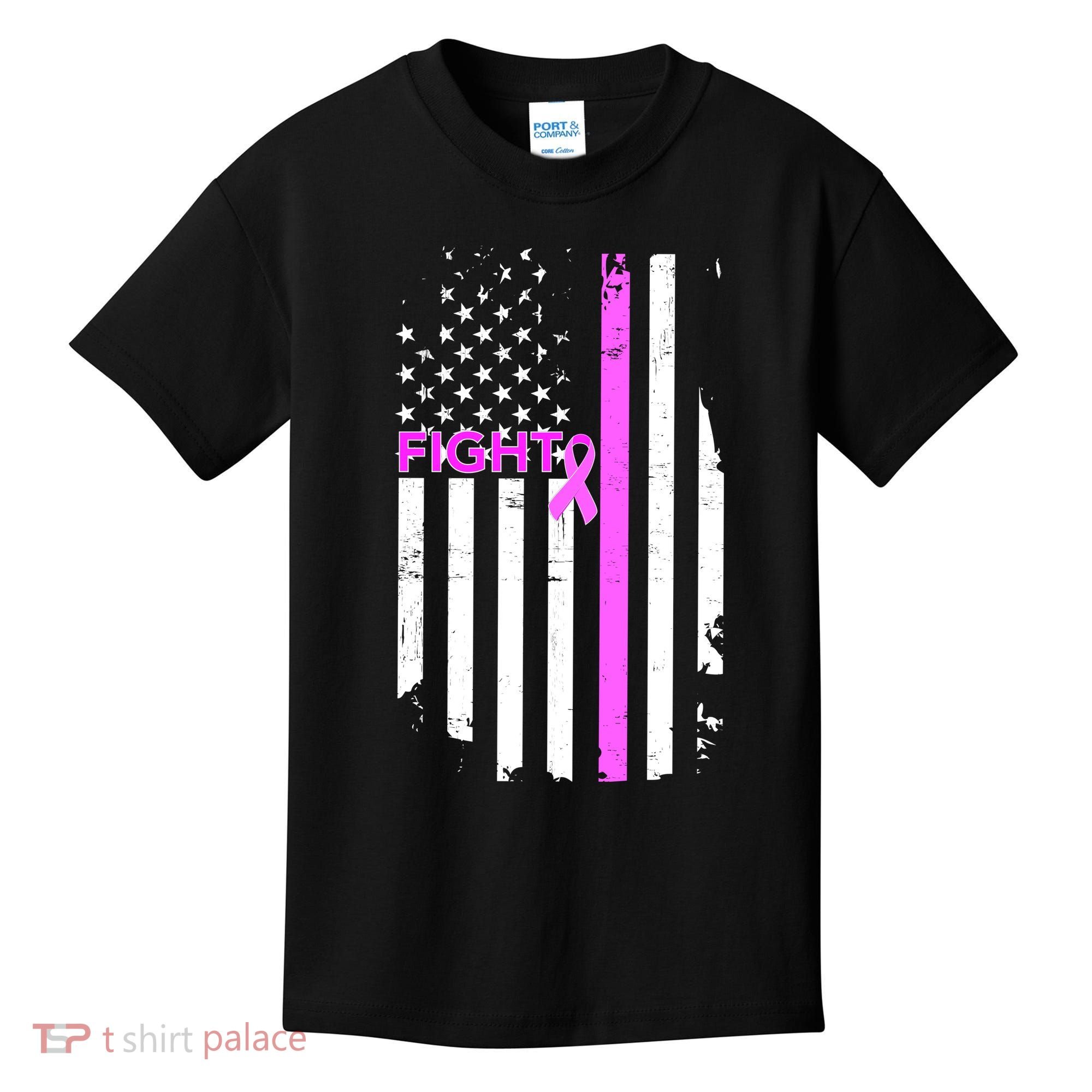 Breast Cancer Fight Ribbon Flag Kids T-Shirt
