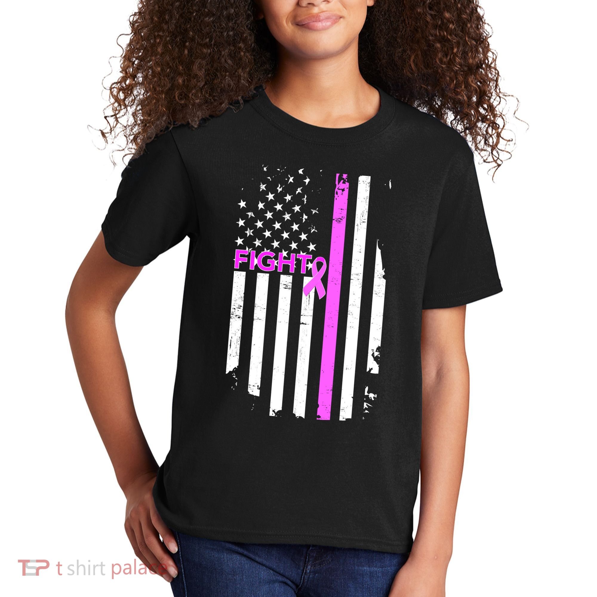 Breast Cancer Fight Ribbon Flag Kids T-Shirt