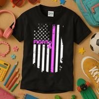 Breast Cancer Fight Ribbon Flag Kids T-Shirt thumb 3