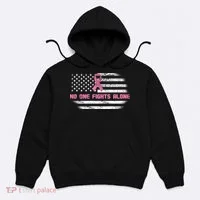 Breast Cancer Flag No One Fights Alone Hoodie thumb 0