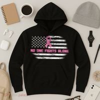 Breast Cancer Flag No One Fights Alone Hoodie thumb 3