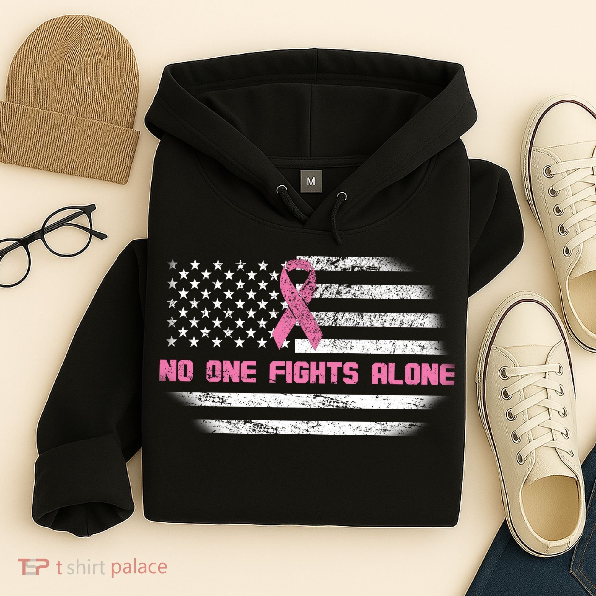 Breast Cancer Flag No One Fights Alone Hoodie