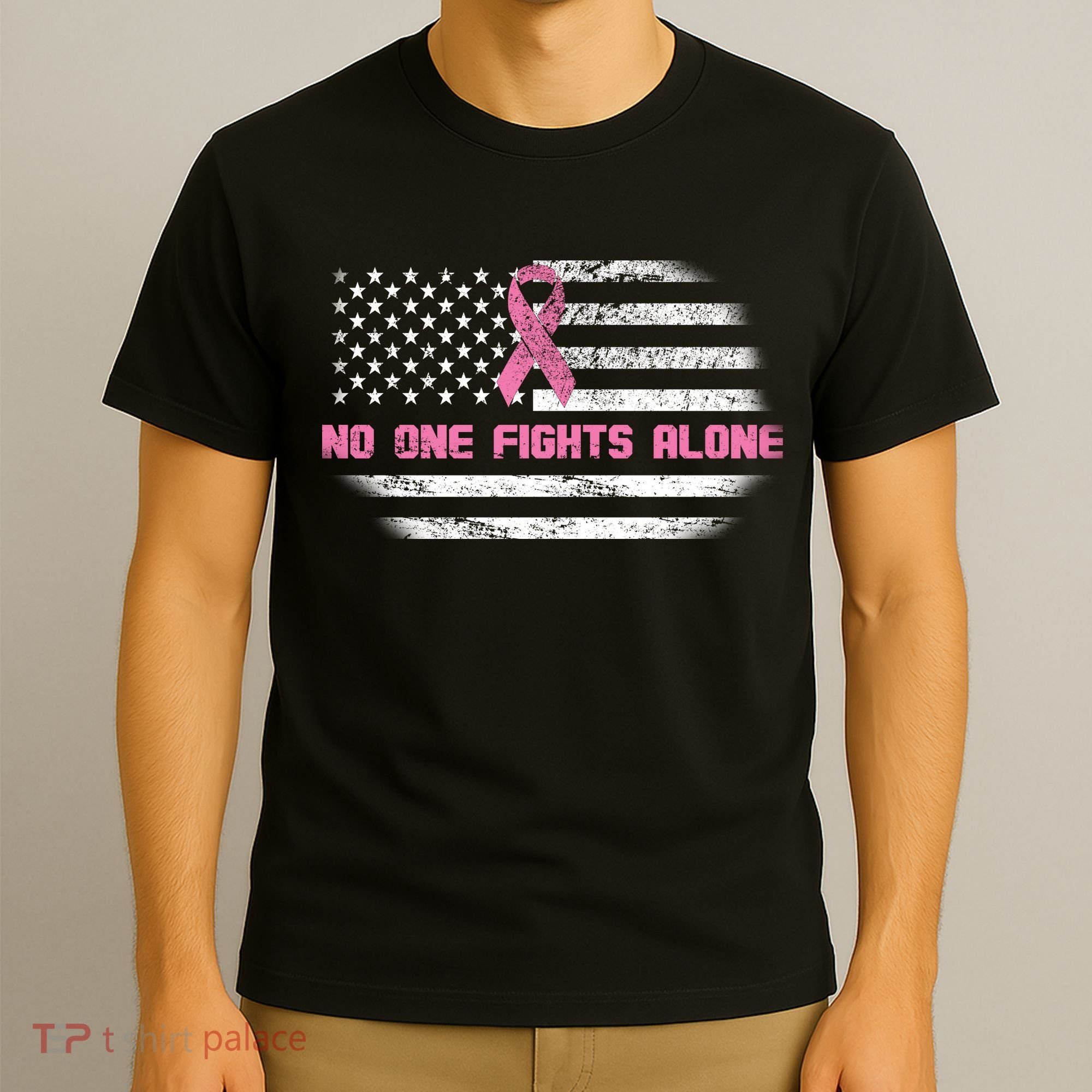 Breast Cancer Flag No One Fights Alone T-Shirt