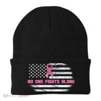 Breast Cancer Flag No One Fights Alone Beanie thumb 0