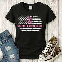 Breast Cancer Flag No One Fights Alone Women's T-Shirt thumb 3