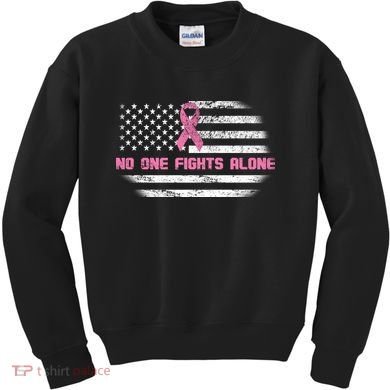 Breast Cancer Flag No One Fights Alone Kids Sweatshirt