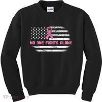 Breast Cancer Flag No One Fights Alone Kids Sweatshirt thumb 0