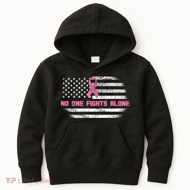 Breast Cancer Flag No One Fights Alone Kids Hoodie