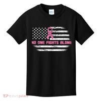 Breast Cancer Flag No One Fights Alone Kids T-Shirt thumb 0