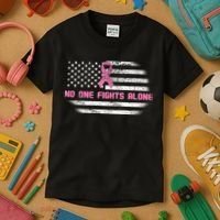 Breast Cancer Flag No One Fights Alone Kids T-Shirt thumb 3