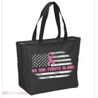 Breast Cancer Flag No One Fights Alone Tote Bag thumb 2