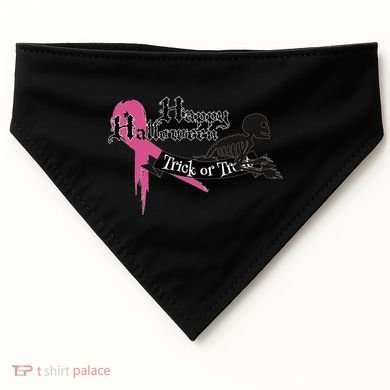 Breast Cancer Happy Halloween Skeleton USA-Made Doggie Bandana
