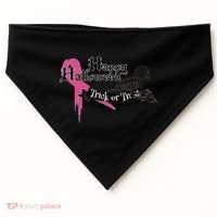 Breast Cancer Happy Halloween Skeleton USA-Made Doggie Bandana thumb 0
