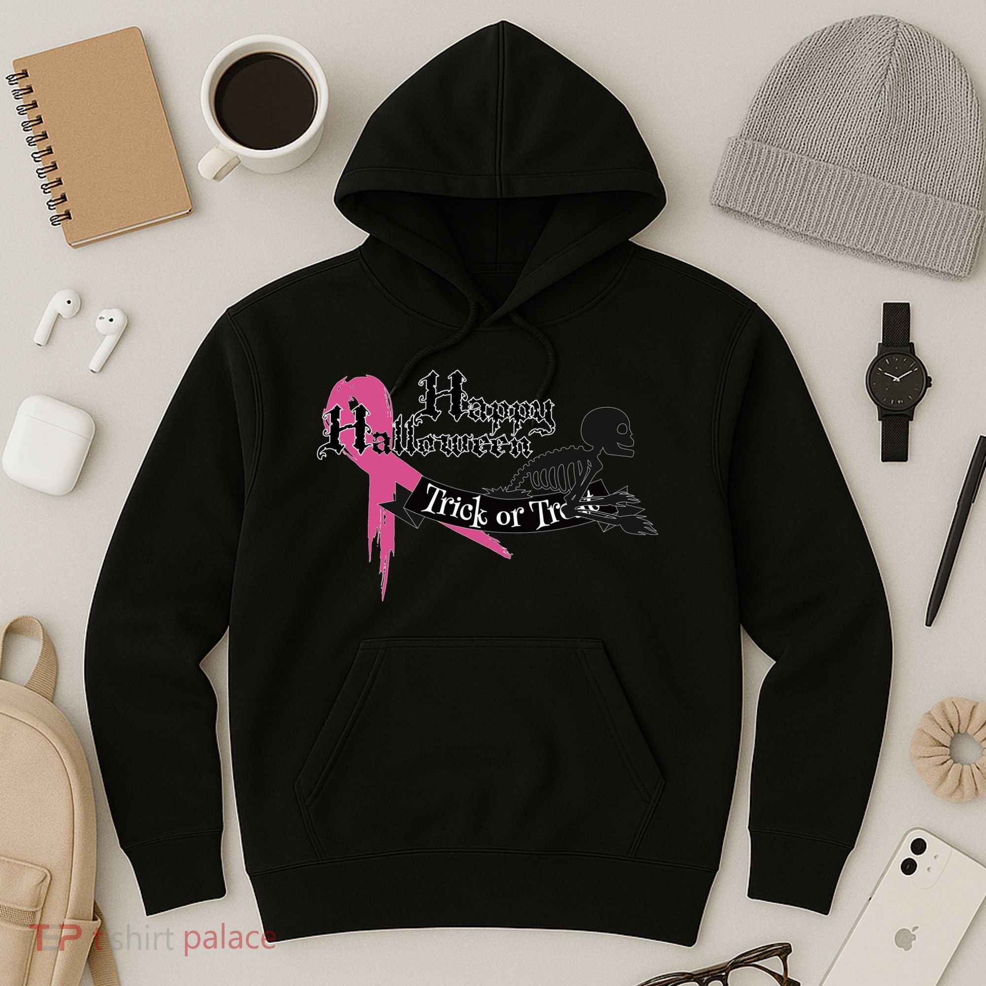 Breast Cancer Happy Halloween Skeleton Hoodie