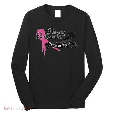 Breast Cancer Happy Halloween Skeleton Long Sleeve Shirt