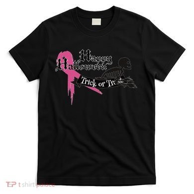 Breast Cancer Happy Halloween Skeleton T-Shirt