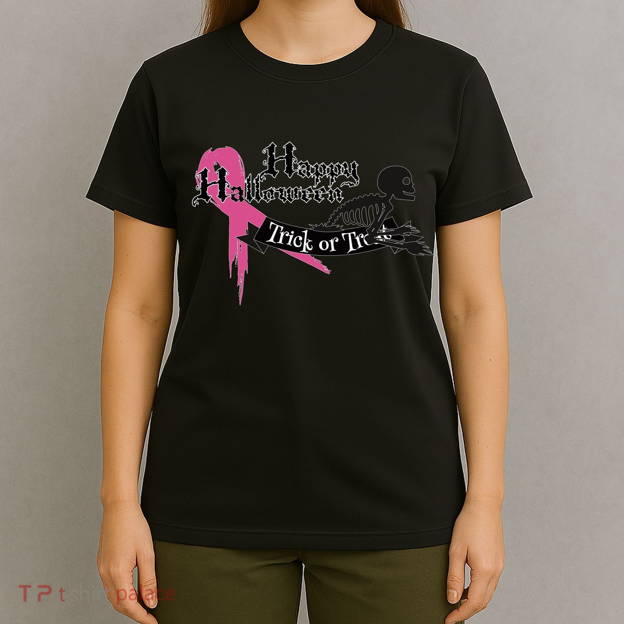 Breast Cancer Happy Halloween Skeleton T-Shirt